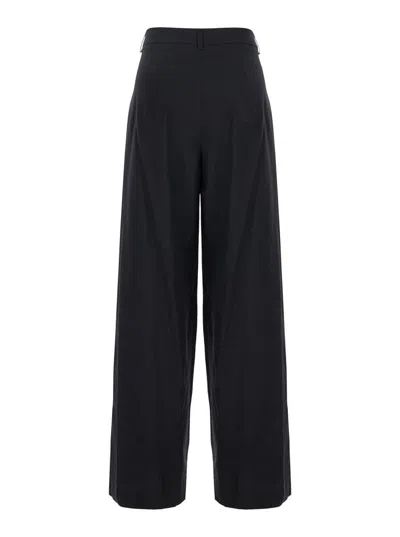 Plain Black Wide Pants With Pences In Fabric Woman In Black