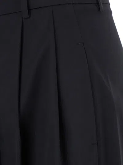 Plain Black Wide Pants With Pences In Fabric Woman In Black