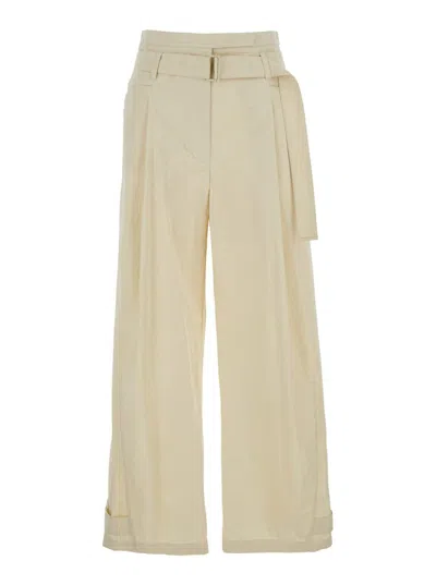 Low Classic Double Belt Pleated Trousers In Beige