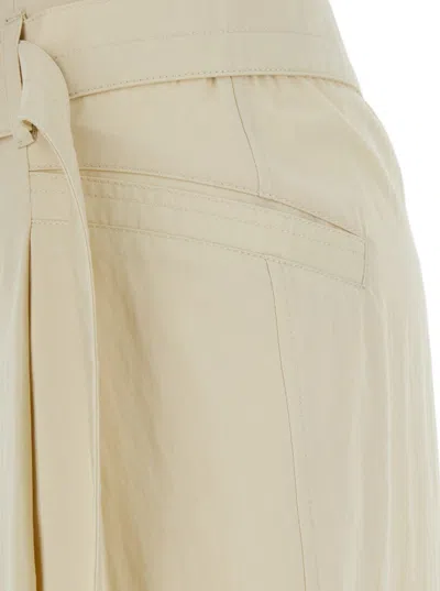 Low Classic Double Belt Pleated Trousers In Beige