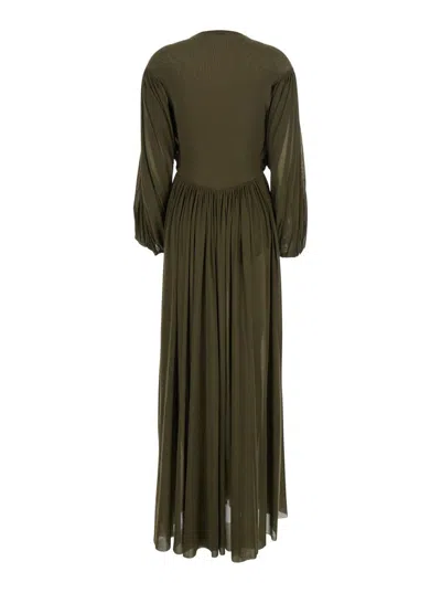 Philosophy Di Lorenzo Serafini Brown Long Dress With V-neck And Ruffle Details In Tech Fabric Woman In Brown