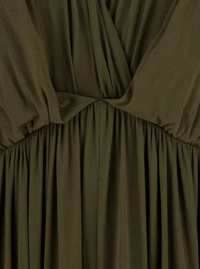 Philosophy Di Lorenzo Serafini Brown Long Dress With V-neck And Ruffle Details In Tech Fabric Woman In Brown
