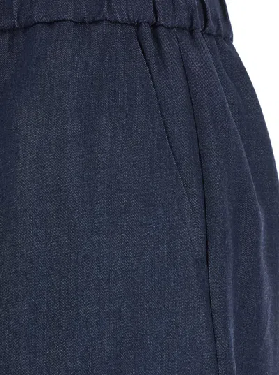 Plain Blue Shorts With Elastic Drawstring Waist In Tech Fabric Woman In Blue