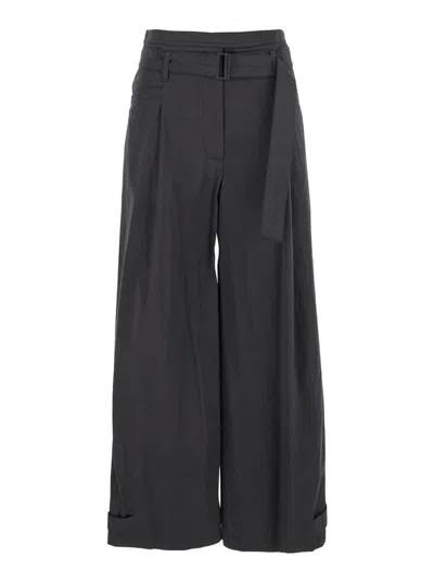 Low Classic Double Belt Pleated Trousers In Grey
