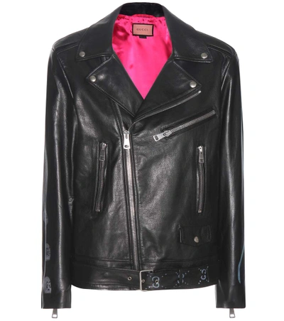 Gucci Black Leather Hand-painted Biker Jacket