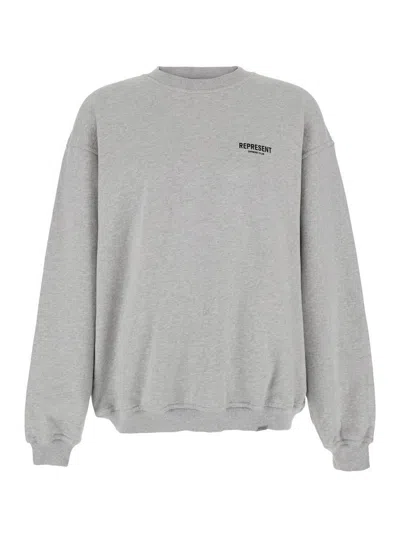 Represent Grey Crewneck Sweatshirt With Logo Lettering On The Front And Maxi Logo Print On The Rear In Cotton  In Grey