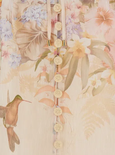 Zimmermann Illuminate Pleated Floral-print Linen And Silk-blend Blouse In Beige