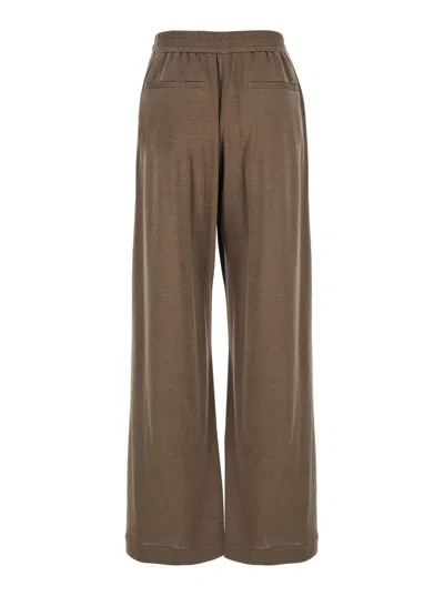 Brunello Cucinelli Brown Pants With Elastic Drawstring Waist And Monil Detail On The Side In Cotton Blend Woman In Brown