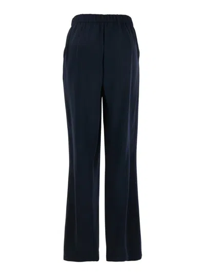 Plain Blue Pants With Rear Elastic Waist And Wide Leg In Tech Fabric Woman In Blue