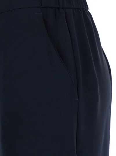 Plain Blue Pants With Rear Elastic Waist And Wide Leg In Tech Fabric Woman In Blue