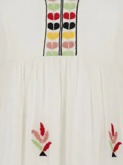 Derhy 'candice' White Long Dress With Wide Neckline On The Front And All-over Embroidery In Cotton Woman In White