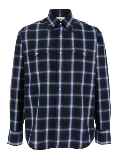 Tonywack Blue Shirt With Classic Collar And All-over Check Motif In Cotton Man In Blue