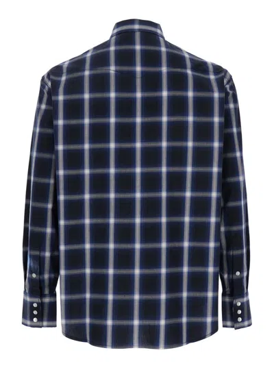 Tonywack Blue Shirt With Classic Collar And All-over Check Motif In Cotton Man In Blue