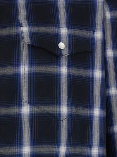 Tonywack Blue Shirt With Classic Collar And All-over Check Motif In Cotton Man In Blue