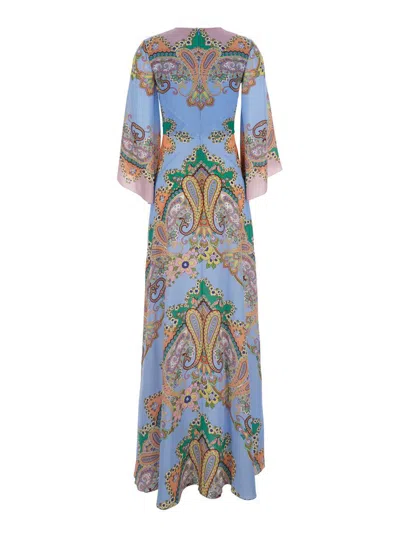 Etro Multicolor Long Dress With All-over Paisley Print And V-neck In Silk Woman In Multicolor