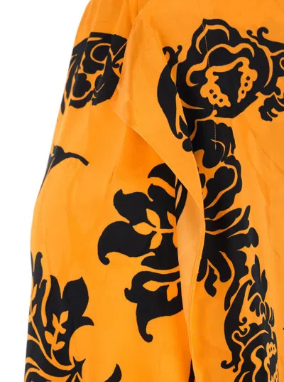 Etro Orange Skirt With Asymmetric Design And All-over Stencil Floral Print In Viscose Woman In Orange