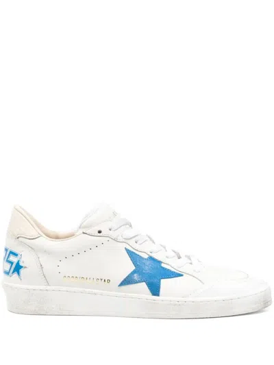 Golden Goose Deluxe Brand Low-top White Leather Sneakers With Blue Star Accent In White