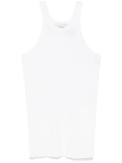 Sportmax Ribbed Crew Neck Racerback Sleeveless Top In White