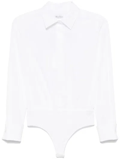 Max Mara Angora1234 Bodysuit Collared Shirt With Long Sleeves In White