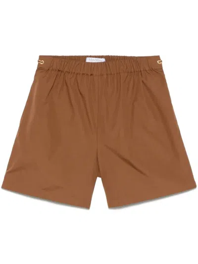 Max Mara Pleated Shorts With Elastic Waistband And Gold-tone Hardware In Brown