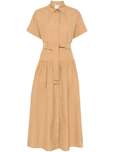 Max Mara Agoraio Belted Eyelet-embellished Cotton-poplin Midi Shirt Dress In Brown