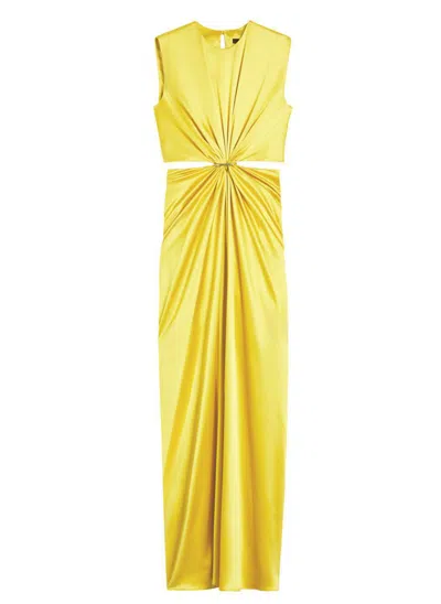 Max Mara Front Draped Dress With Metal Ring Accent In Yellow