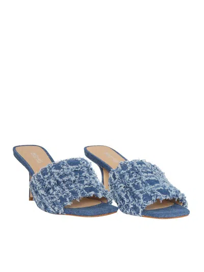 Michael Kors Tessa Frayed Denim Mule Sandal In Blue