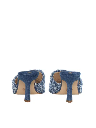 Michael Kors Tessa Frayed Denim Mule Sandal In Blue