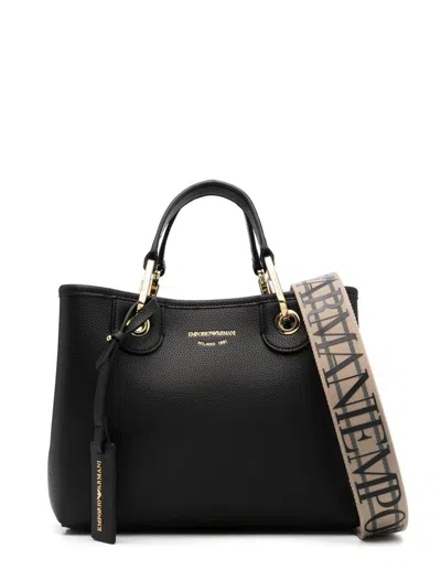 Emporio Armani Myea Black Shopper Bag With Pouch In Nero/silver
