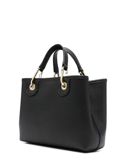 Emporio Armani Myea Black Shopper Bag With Pouch In Nero/silver