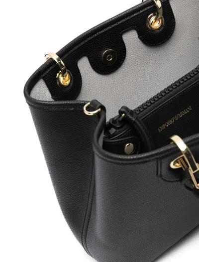 Emporio Armani Myea Black Shopper Bag With Pouch In Nero/silver