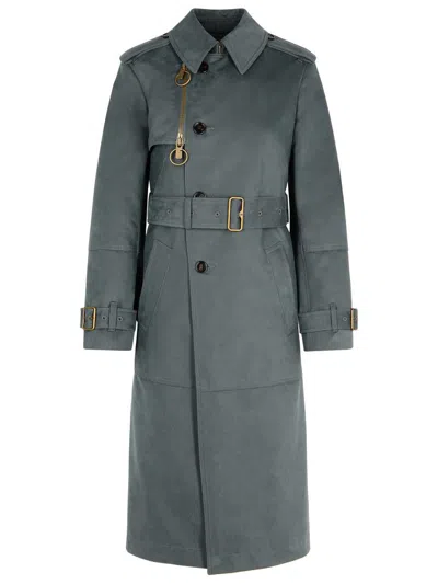 Burberry Grey Cotton Blend Trench Coat Women In Grey