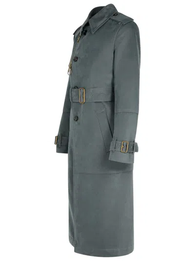 Burberry Grey Cotton Blend Trench Coat Women In Grey