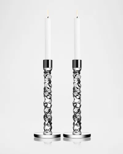 Orrefors Set Of 2 Large Carat Candlesticks