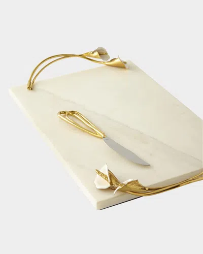 Michael Aram Calla Lily Marble Cheese Board And Stainless Steel Knife Set