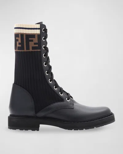 Fendi Rockoko Chelsea Sock Combat Boot In Black