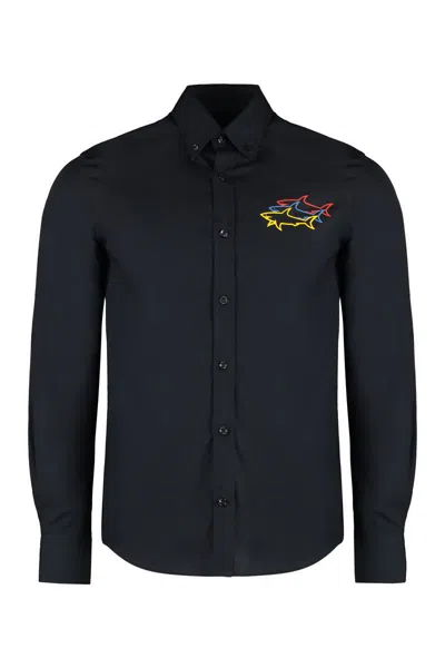 Paul & Shark Cotton Shirt With Button-down Collar In Black