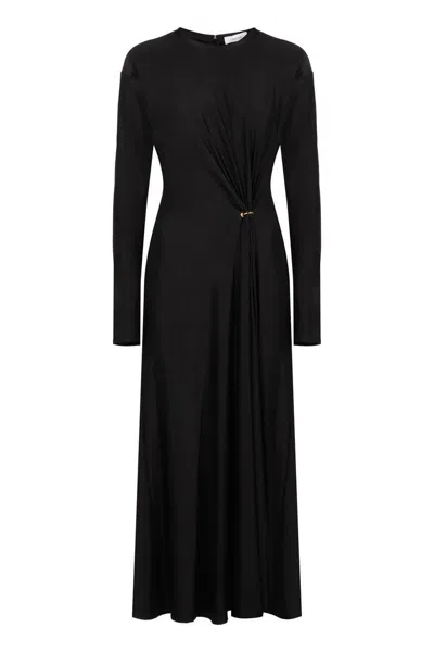 Rabanne Long-sleeve Gathered Midi Dress In Black In Black