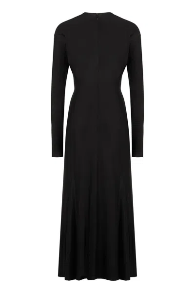 Rabanne Long-sleeve Gathered Midi Dress In Black In Black