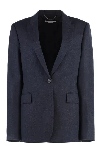 Stella Mccartney Tailored Grey Wool Flannel Blazer In Blue