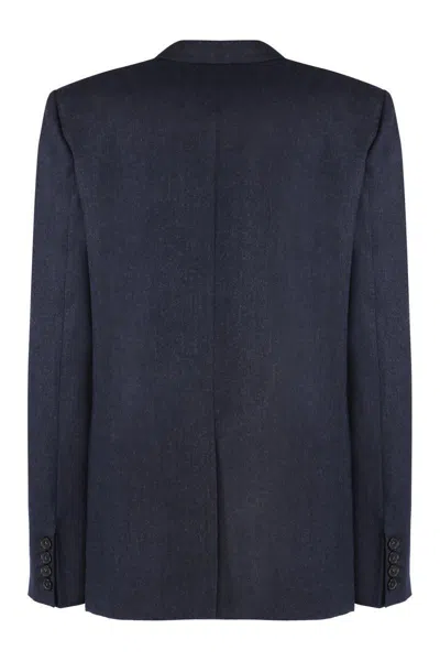 Stella Mccartney Tailored Grey Wool Flannel Blazer In Blue