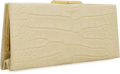 Saint Laurent Midnight Leather Clutch In Beige