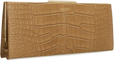 Saint Laurent Midnight Leather Clutch In Brown