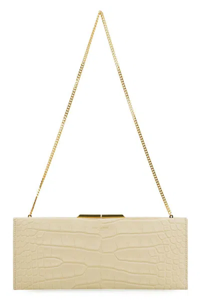 Saint Laurent Midnight Leather Clutch In Beige