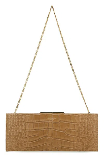 Saint Laurent Midnight Leather Clutch In Brown
