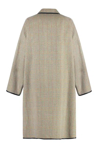 Bottega Veneta Prince-of-wales Wool Coat In Beige