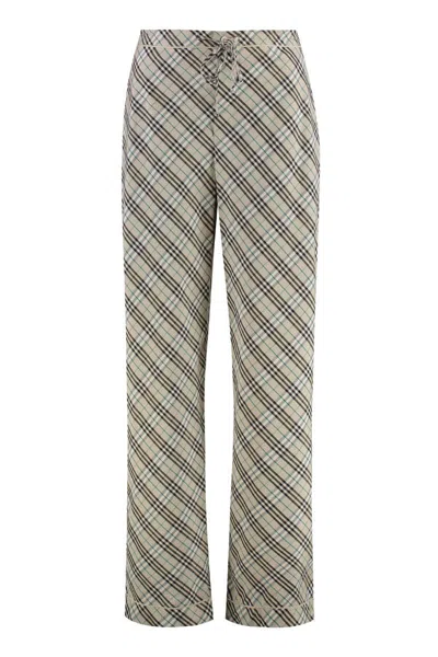 Burberry Cotton Pants Checked Pattern Trousers In Grey