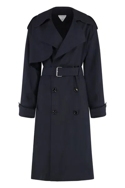 Bottega Veneta Women Belted Blue Trench Coat In Blue