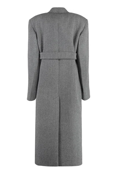 Sportmax Double-breasted Long-sleeved Coat In Grey