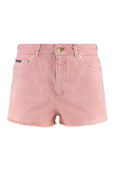 Dolce & Gabbana Regular Rise Flared Denim Shorts Clothing In Pink